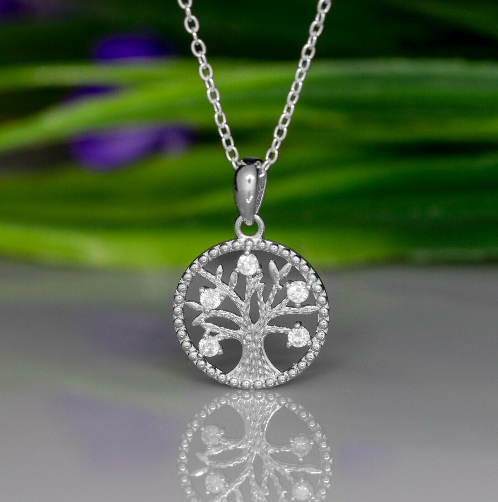 Sterling Silver 925 Diamond Pendant Necklace Tree Of Life Ladies Jewellery Gift