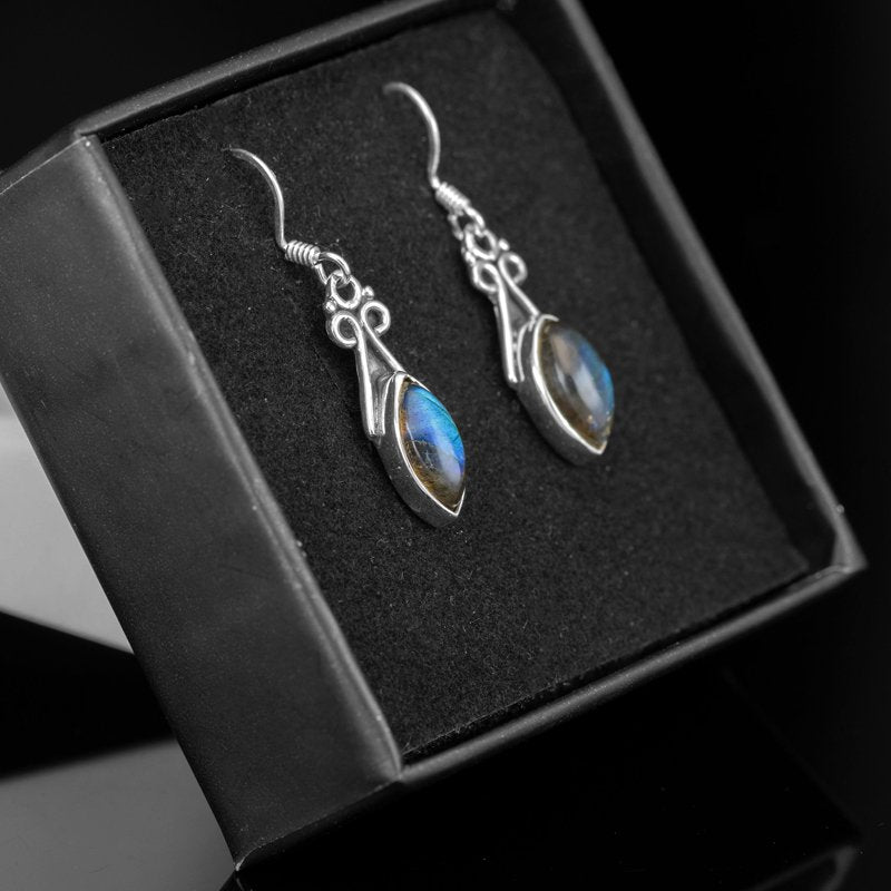 Sterling Silver 925 Ladies Marquise Gemstone Labradorite Drop Dangle Earrings Jewellery Gift Jewelry