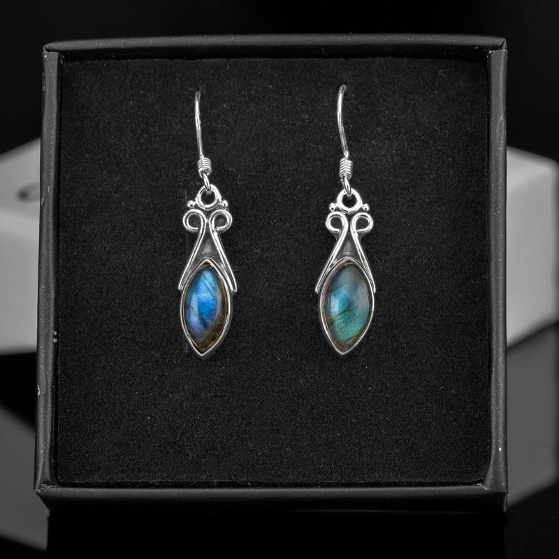 Sterling Silver 925 Ladies Marquise Gemstone Labradorite Drop Dangle Earrings Jewellery Gift Jewelry