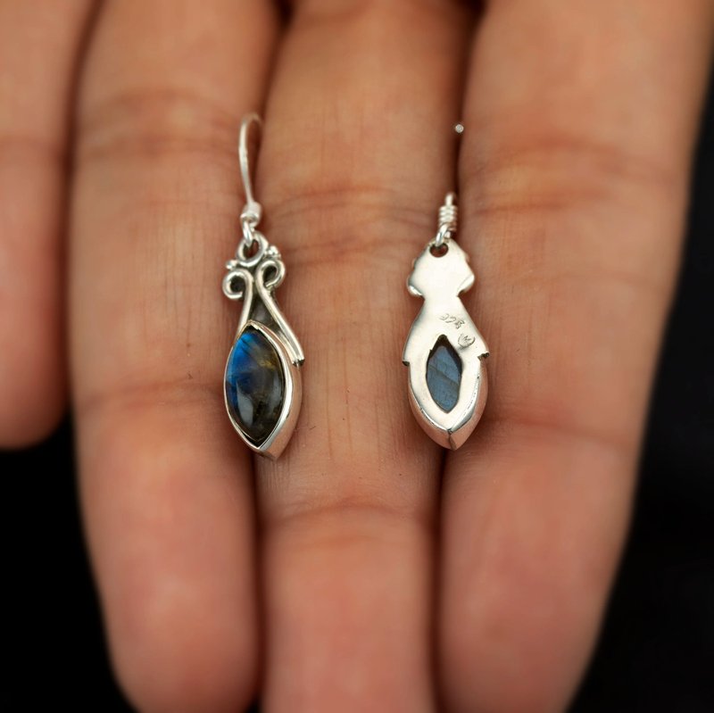 Sterling Silver 925 Ladies Marquise Gemstone Labradorite Drop Dangle Earrings Jewellery Gift Jewelry