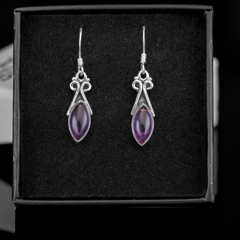 Sterling Silver 925 Ladies Marquise Gemstone Purple Amethyst Drop Dangle Earrings Jewellery Gift Jewelry