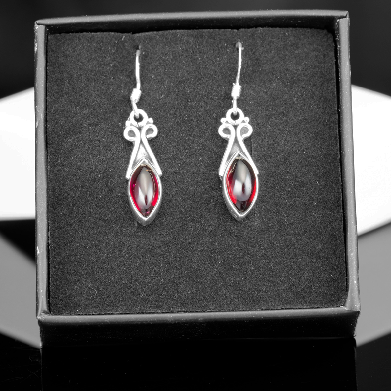 Sterling Silver 925 Ladies Marquise Gemstone Red Garnet Drop Dangle Earrings Jewellery Gift Jewelry