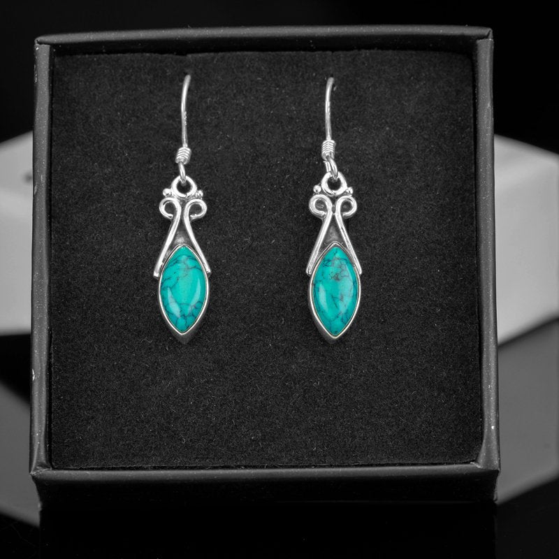 Sterling Silver 925 Ladies Marquise Gemstone Turquoise Drop Dangle Earrings Jewellery Gift Jewelry