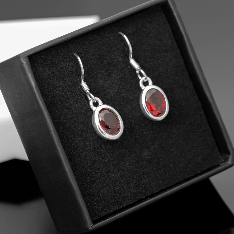Sterling Silver 925 Ladies Oval Gemstone Red Garnet Drop Dangle Earrings Jewellery Gift Jewelry