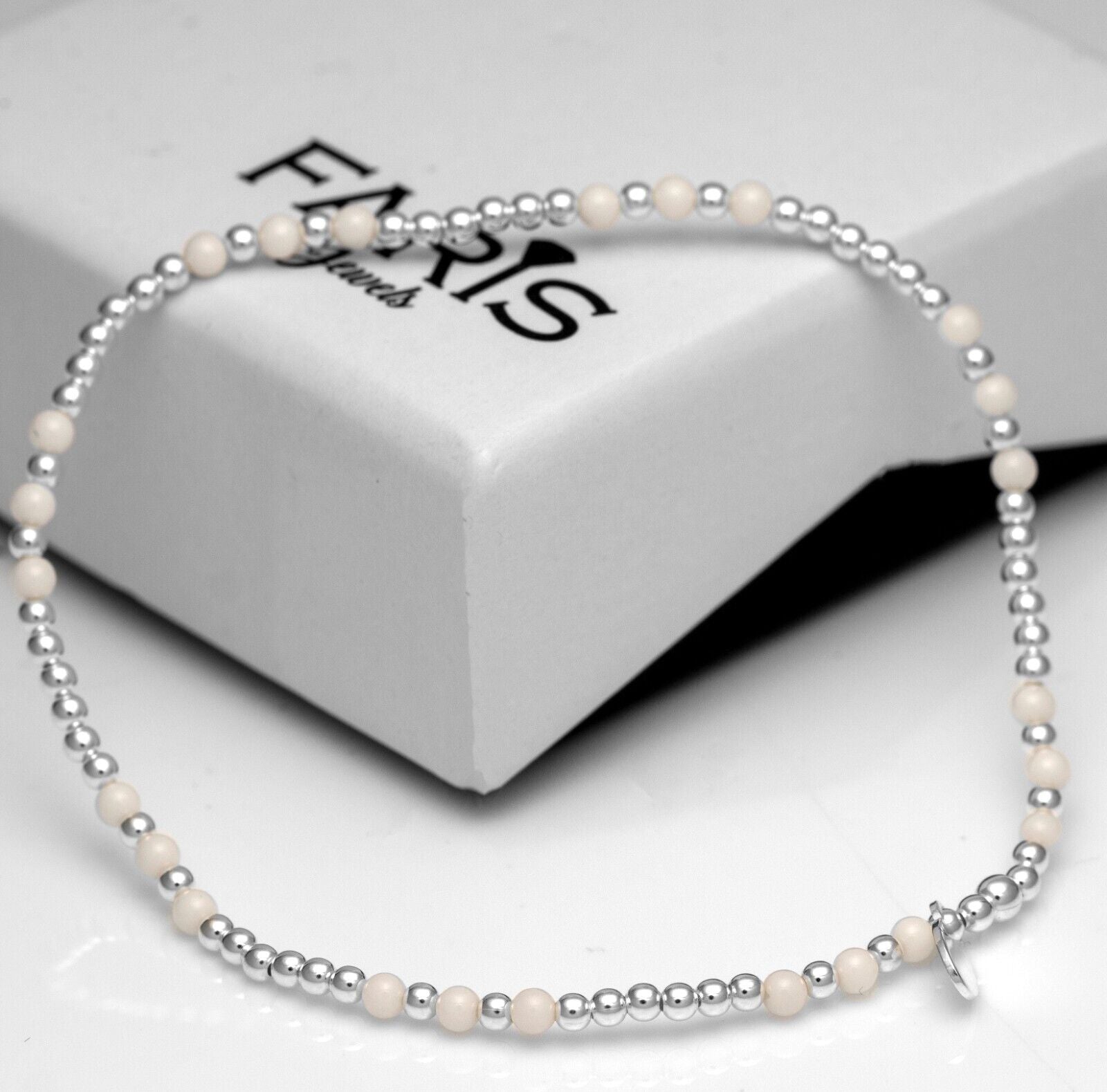 Sterling Silver 925 Ladies White Pearl Stretch Bracelet Bead Gemstone Jewellery