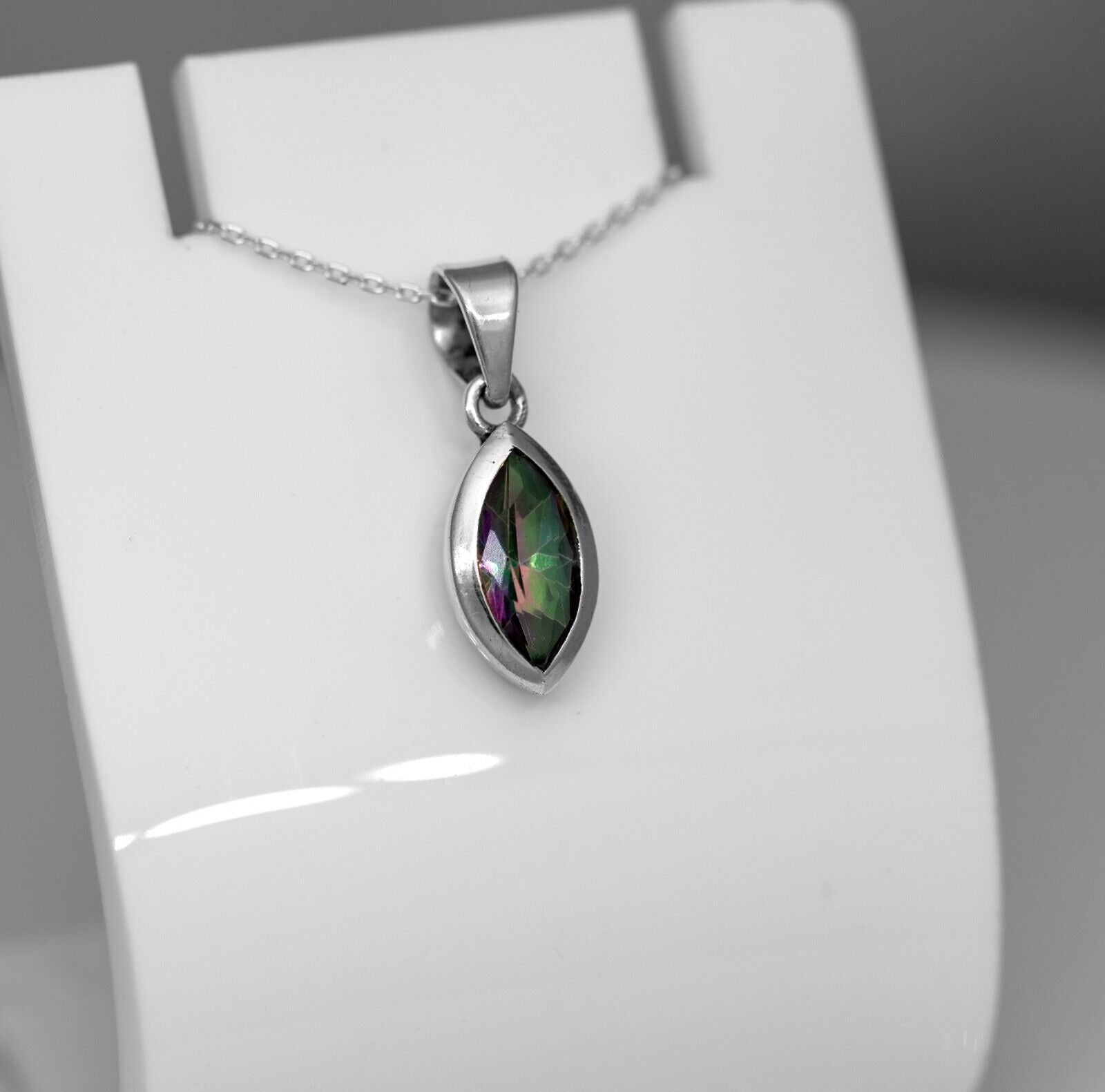 Sterling Silver 925 Marquise Cut Mystic Topaz Pendant Necklace Ladies Jewellery