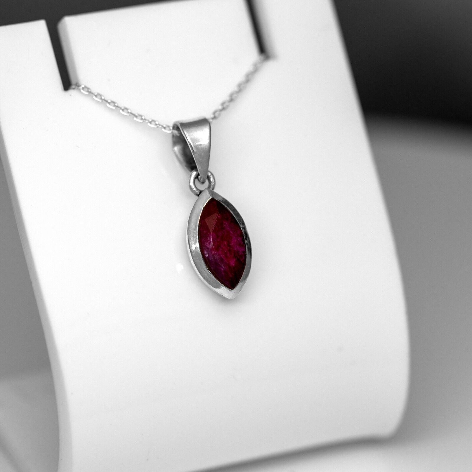 Sterling Silver 925 Marquise Cut Ruby Pendant Necklace Ladies Jewellery