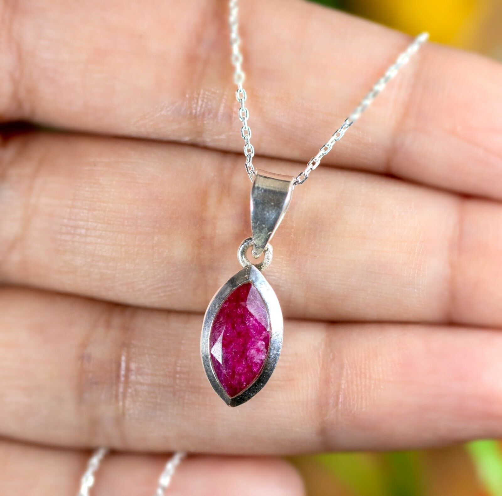 Sterling Silver 925 Marquise Cut Ruby Pendant Necklace Ladies Jewellery