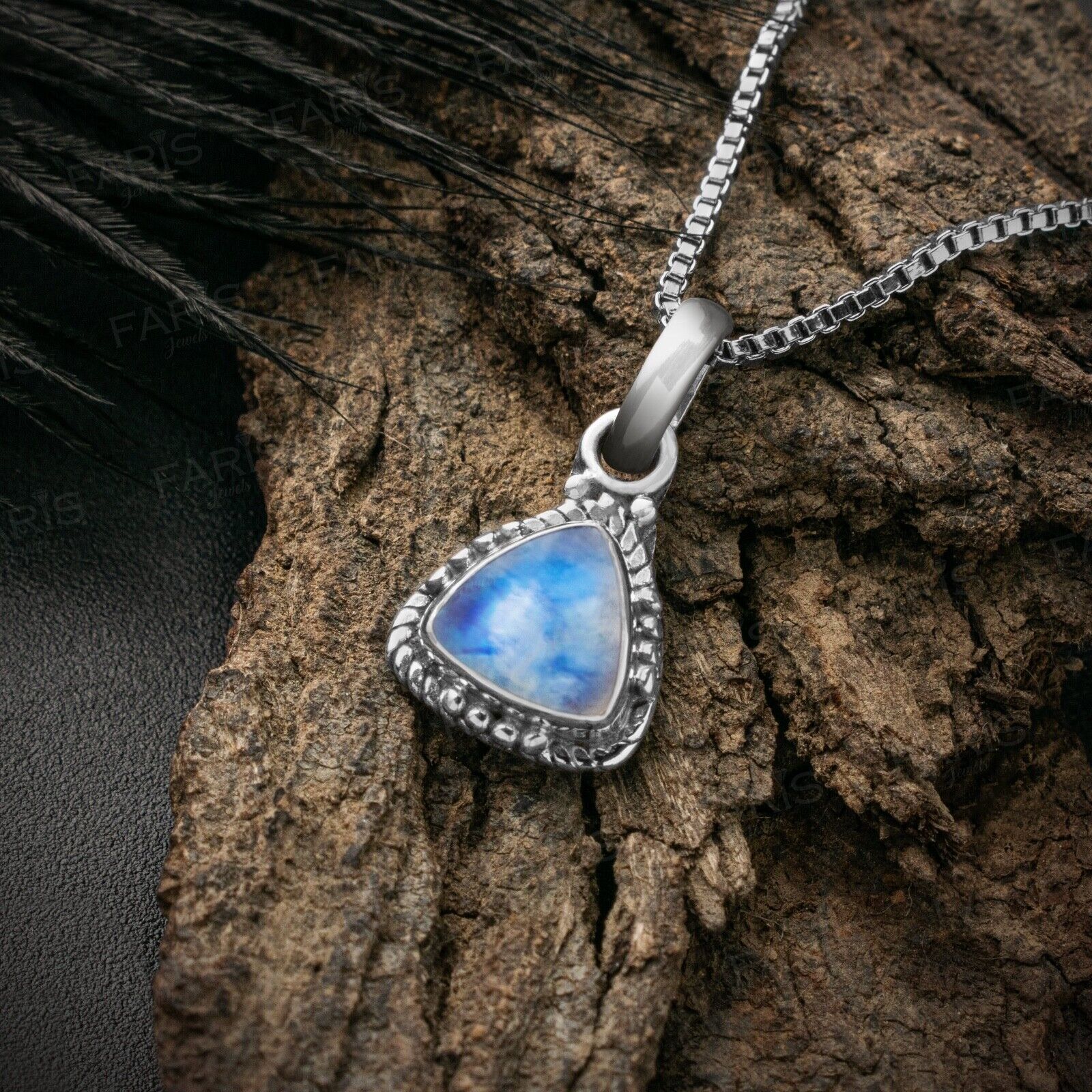 Sterling Silver 925 Moonstone Trillion Gemstone Pendant Necklace Jewellery