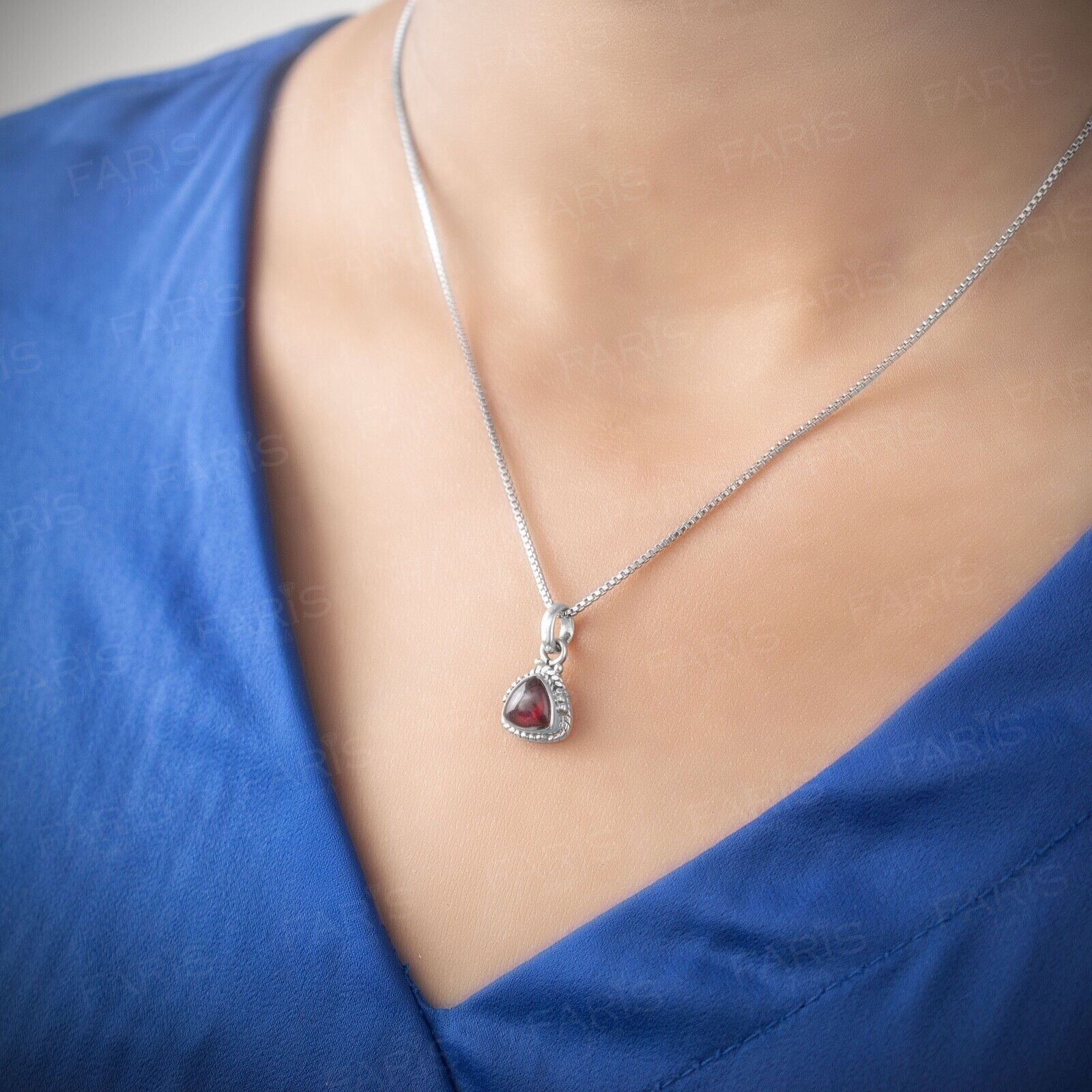 Sterling Silver 925 Red Garnet Trillion Gemstone Pendant Necklace Jewellery Gift
