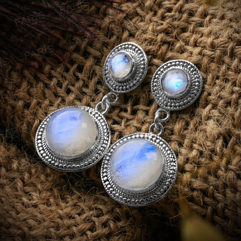 Sterling Silver Moonstone Vintage Antique Dangle Ladies Earrings Jewellery