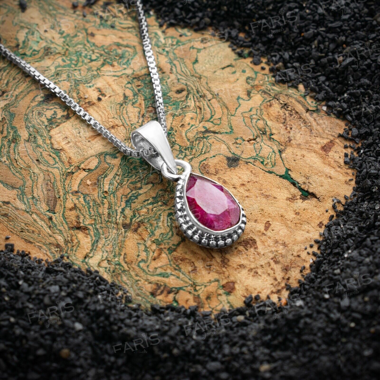 Sterling Silver Pear Cu Elegant Red Ruby Gemstone Pendant Necklace Ladies Jewellery