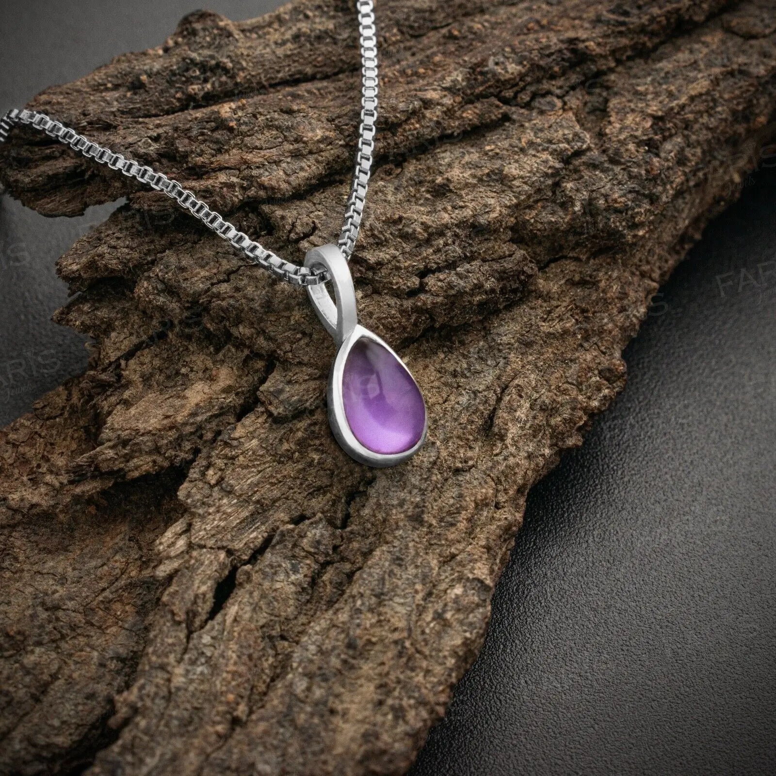 Sterling Silver Pear Cut Amethyst Gemstone Pendant Necklace Ladies Jewellery