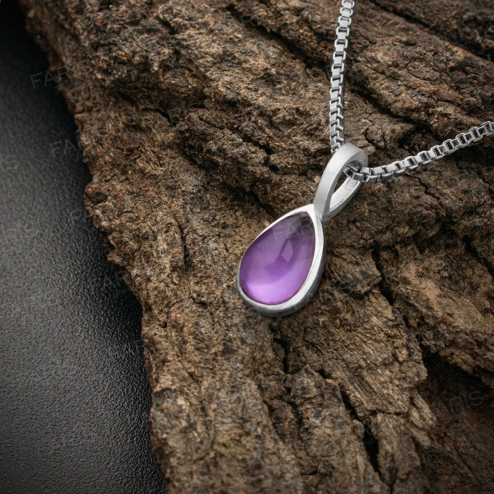 Sterling Silver Pear Cut Amethyst Gemstone Pendant Necklace Ladies Jewellery