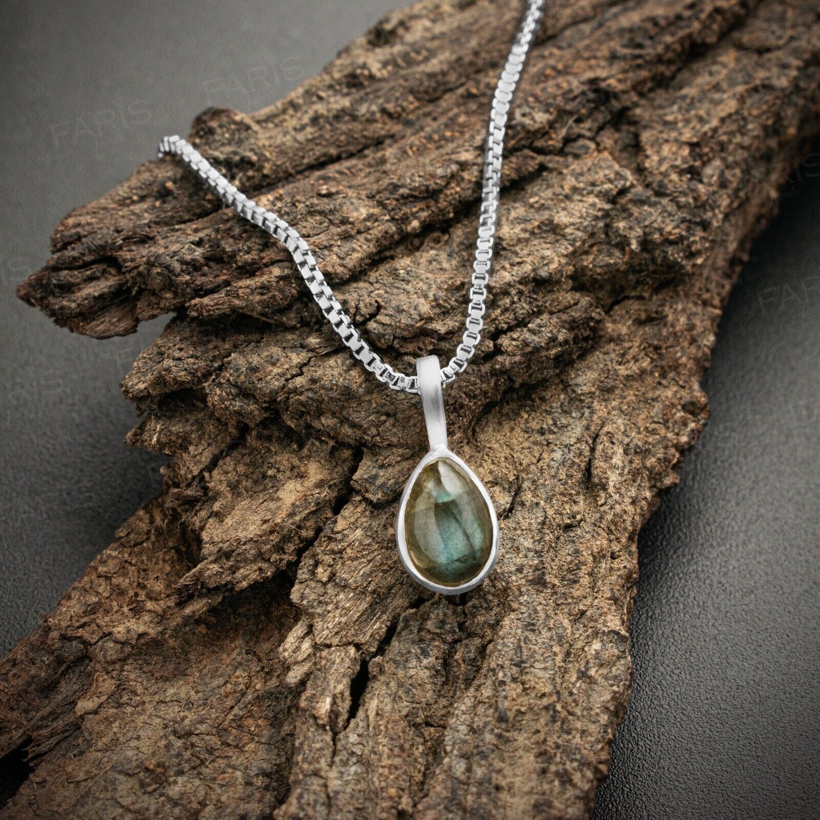 Sterling Silver Pear Cut Labradorite Gemstone Pendant Necklace Ladies Jewellery