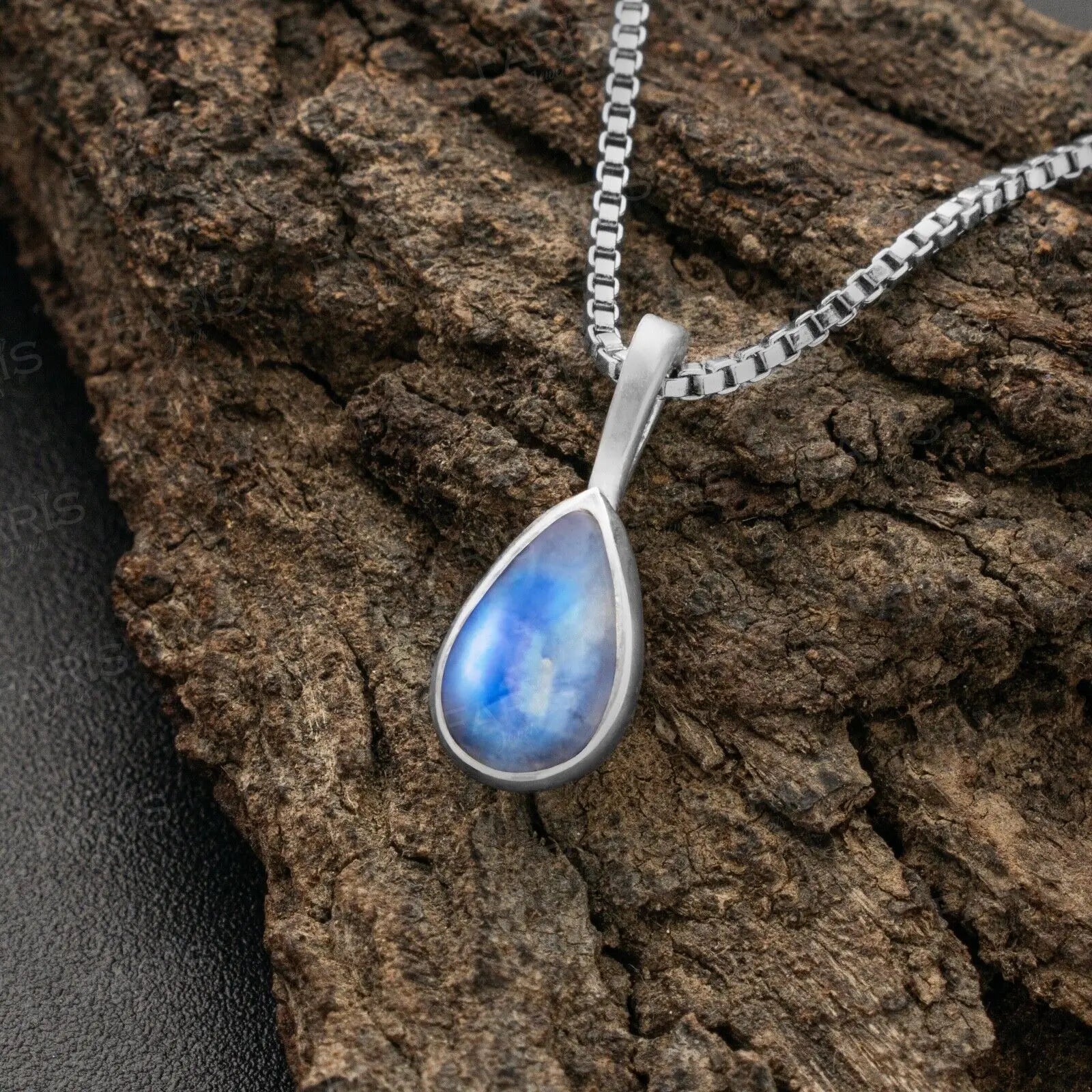 Sterling Silver Pear Cut Moonstone Gemstone Pendant Necklace Ladies Jewellery