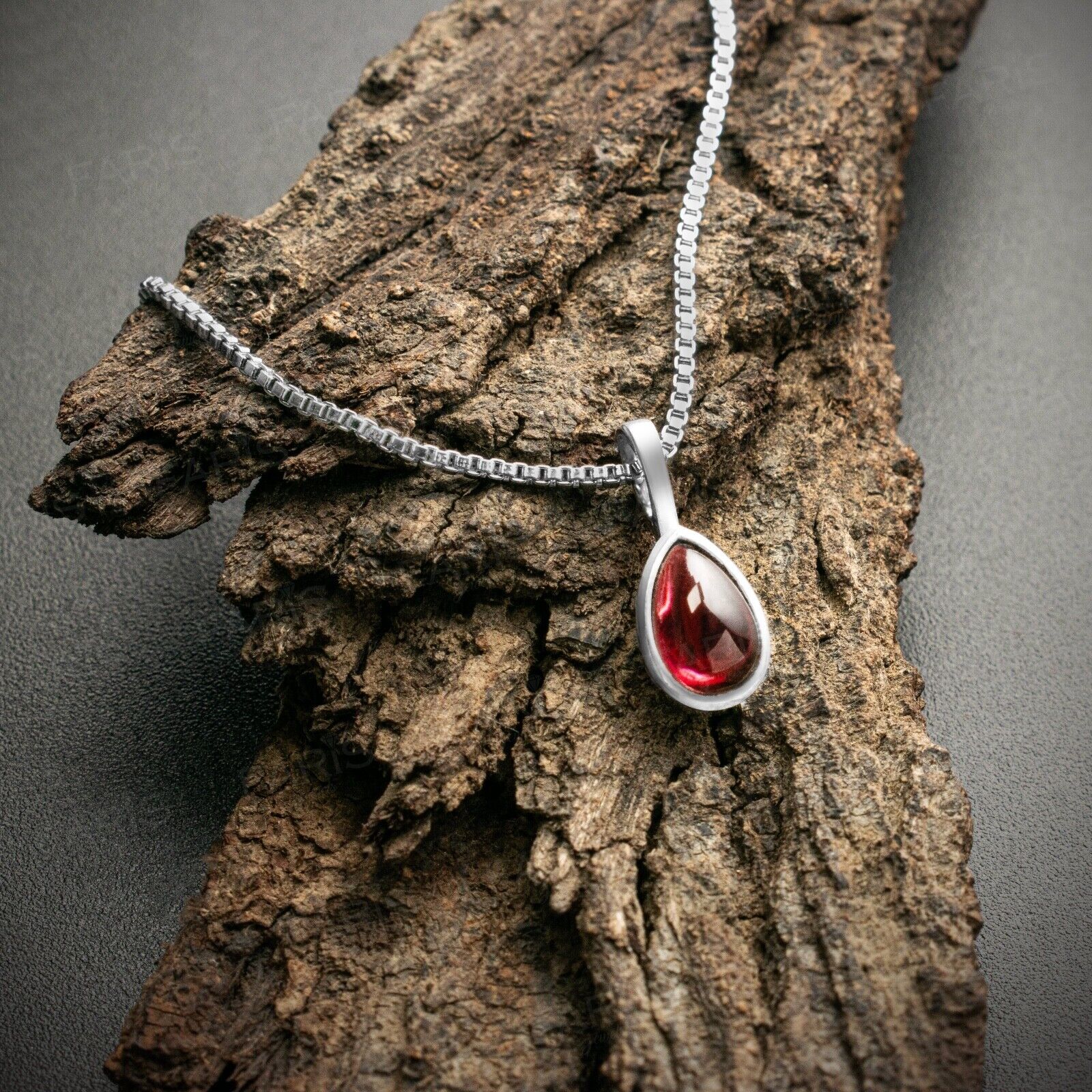 Sterling Silver Pear Cut Red Garnet Gemstone Pendant Necklace Ladies Jewellery
