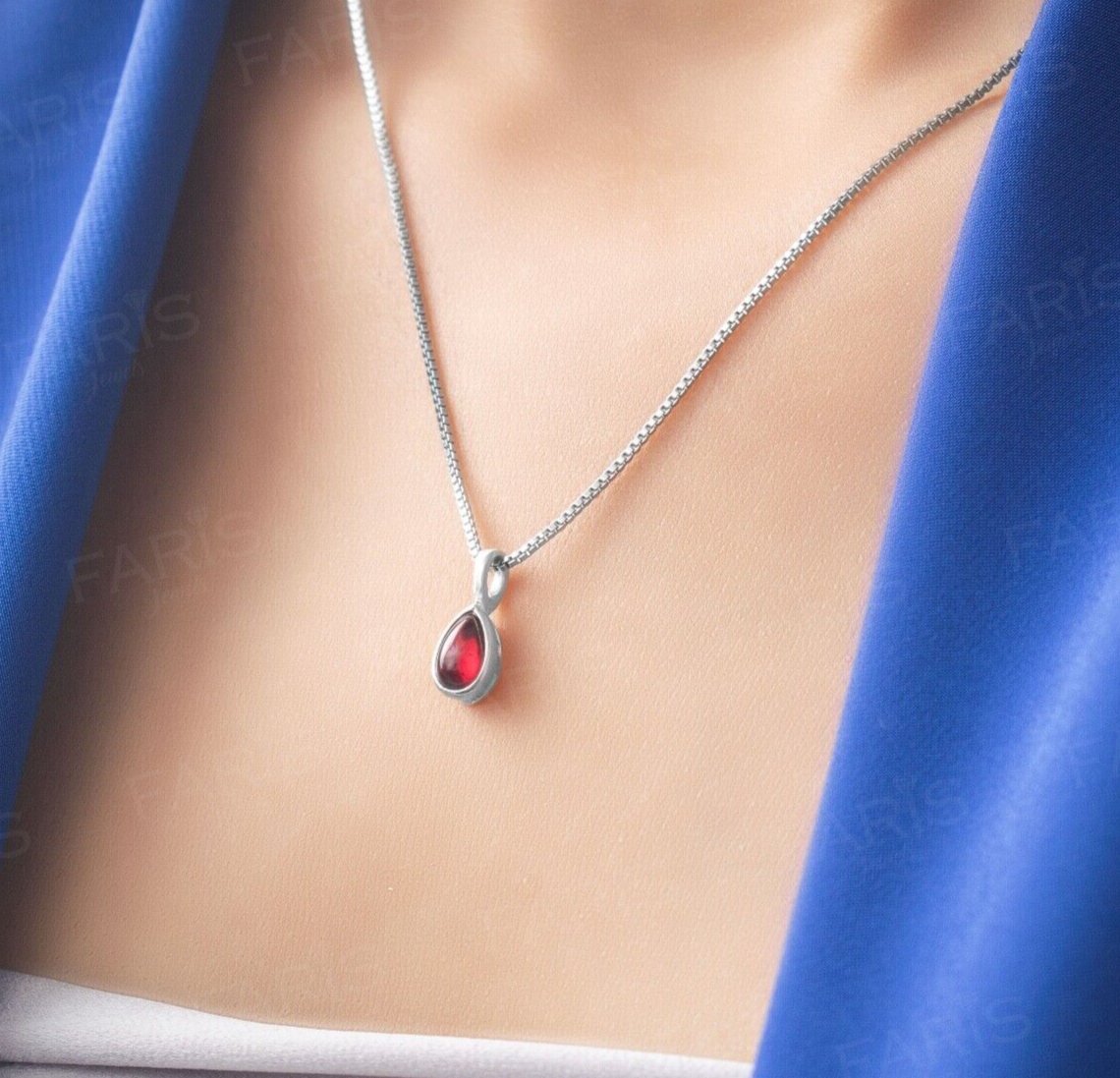 Sterling Silver Pear Cut Red Garnet Gemstone Pendant Necklace Ladies Jewellery