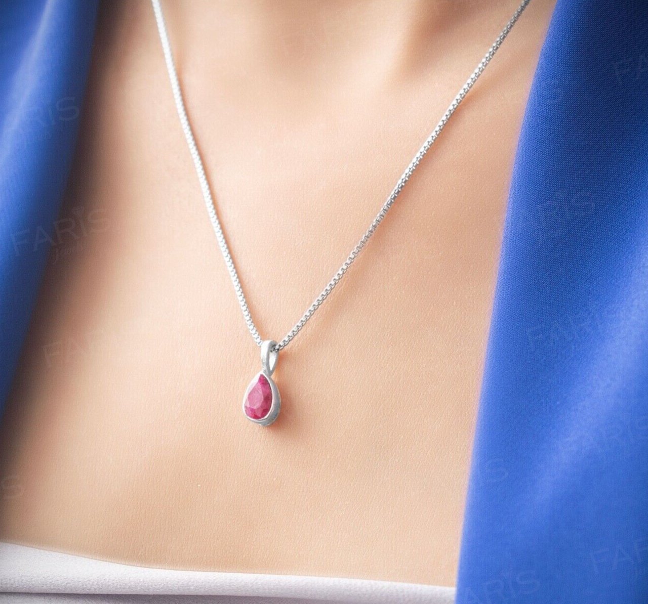 Sterling Silver Pear Cut Red Ruby Gemstone Pendant Necklace Ladies Jew ...