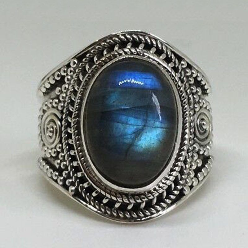 Stunning Designer 925 Stamped Sterling Silver Ladies Labradorite Big Oval Ring